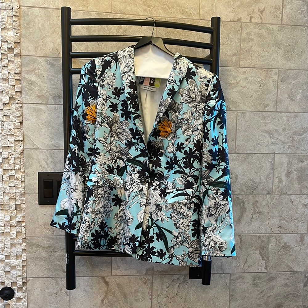 MSGM Black and White Blazer with Abstract Print